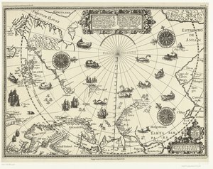 Mapa de los países alrededor del Círculo Polar Ártico con los tres viajes de los holandeses en 1598