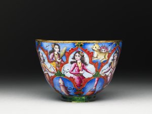 Cuenco con tapa, platillo y cuchara con decoración astrológica, principios del siglo XIX de Baqir
