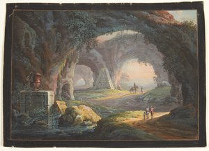 Un paisaje de fantasía con ruinas antiguas y figuras de Barbara Dietzsch