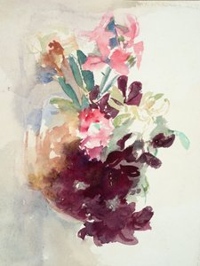 Flores rosas y moradas (acuarela sobre papel)