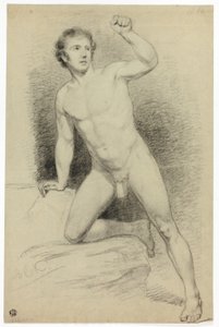 Académico desnudo apoyado en una plataforma de Barend Cornelis Koekkoek