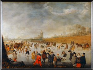 Patinaje en Kampen - Patinaje sobre hielo en Kampen ... de Barent Avercamp