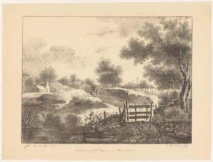 Paisaje con casas, arroyo y camino. de Barentie Willem Dietz