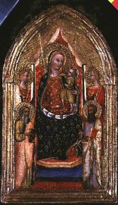Madonna y Niño entronizados con San Bartolomé y otros santos de Bargello Master