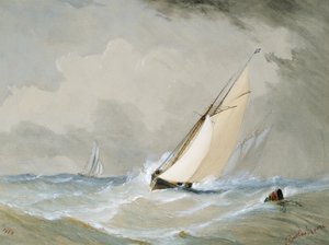 Miranda trabajando desde el barco faro Weilingen en un fuerte viento - Ostende 1880