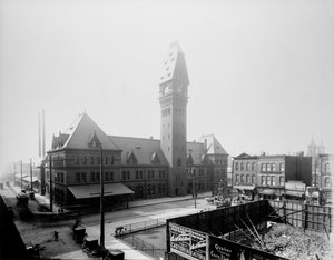 Estación Dearborn, Chicago, Illinois, EE.UU., c.1883 (foto en b/n)