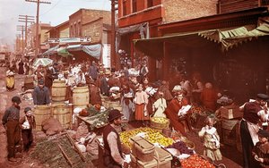 Mercado de Maxwell Street, Chicago, Illinois, EE.UU., c.1905 de Barnes and Crosby