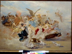 Le jugement de Paris (El juicio de París). Pintura de Ernest Karlovich Liphart (1847-1932), papel sobre papel. Arte ruso del siglo XIX. Museo de Arte F. Kovalenko, Krasnodar (Rusia). de Baron Ernest Friedrich von Liphart