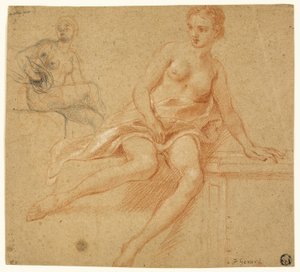 Dos bocetos de desnudo femenino sentado