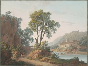 Paisaje Fluvial con Castillos y Viajeros de Baron Louis Albert Guillain Bacler d