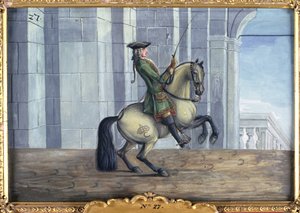 No. 27 Un caballo gris de la Escuela Española de Equitación realizando un movimiento de doma llamado Levade