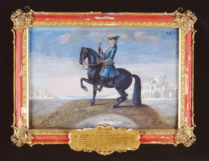 No. 38 Un caballo calabrés napolitano de la Escuela Española de Equitación realizando un movimiento de doma llamado Piaffe