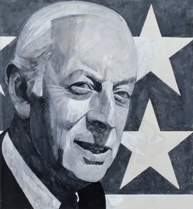 Retrato de Alistair Cooke, ilustración para The Listener, años 1970 de Barry Fantoni