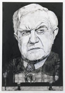 Retrato de Andrew Cruickshank, ilustración para The Sunday Times de Barry Fantoni