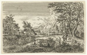 paisaje con hombre y niño de Bartholomäus Ignaz Weiss (attributed to)