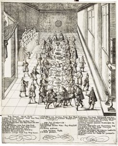 Comida festiva con motivo de la recepción de la promesa de lealtad por Fernando IV, Rey de los Romanos, Rey de Hungría y Rey de Bohemia el 5 de septiembre de 1651 en Viena de Bartholomäus Kilian