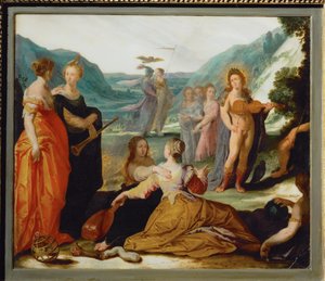 Apolo, Palas y las Musas (mármol) de Bartholomaeus Spranger