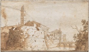 Una vista de Bracciano con la Iglesia de S. Maria Assunta de Bartholomeus Breenberg