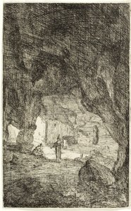 Gruta y frailes, de Las ruinas de Roma de Bartholomeus Breenbergh