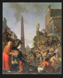 José distribuyendo maíz en Egipto, 1655 de Bartholomeus Breenbergh