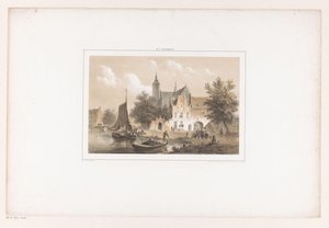 Paisaje urbano con río e iglesia. de Bartholomeus Johannes van Hove