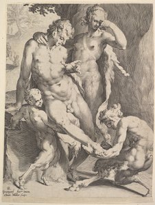 Oreadas quitando una espina del pie de un sátiro, 1590 de Bartholomeus Spranger
