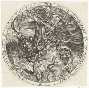 Jonás es arrojado por la borda por los marineros de Bartholomeus Willemsz. Dolendo