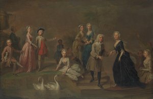 Uvedale Tomkyns Price 1685-1764 y miembros de su familia, posiblemente principios de 1730 de Bartholomew Dandridge