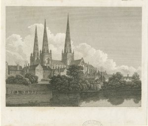 Catedral de Lichfield - Vista Suroeste (grabado) de Bartholomew Howlett