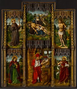 Retablo portátil: Piedad, Santos Francisco, Sebastián, Juan el Evangelista, Jerónimo y Juan el Bautista, c.1500