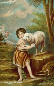 El Niño San Juan Bautista y el Cordero (litografía en color) de Bartolome Esteban (after) Murillo