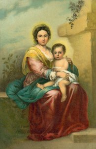La Virgen con el Niño (cromolito) de Bartolome Esteban (after) Murillo