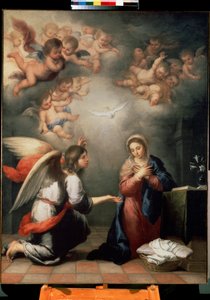 La Anunciación. Pintura de Bartolomé Esteban Murillo (1617-1682), hacia 1660. Arte español, estilo barroco. Museo del Hermitage, San Petersburgo.