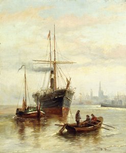 Una escena de puerto con vista de Venecia de Bartolomeo Bezzi