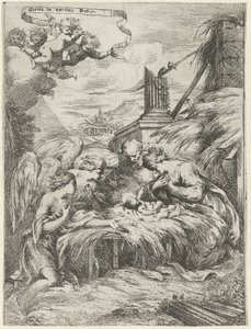 Adoración de María, José y Ángeles de Bartolomeo Biscaino