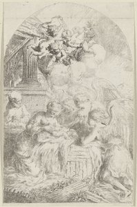Niño Jesús adorado por tres ángeles de Bartolomeo Biscaino
