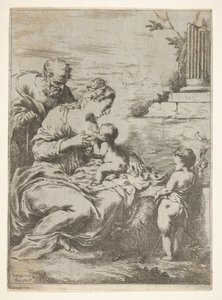 La Sagrada Familia con el niño San Juan Bautista a la derecha, 1650-57 de Bartolomeo Biscaino