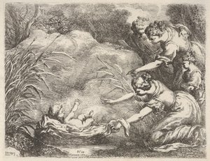 El hallazgo de Moisés rescatado del Nilo por las sirvientas de la hija del faraón de Bartolomeo Biscaino