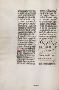 Misal: Fol. 128v: contiene música para Hely Hely Lama etc. dentro de la Pasión de San Mattion, 1469 de Bartolomeo Caporali