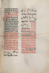 Misal: Fol. 148: Música para Ecce lignum cruces..., 1469 de Bartolomeo Caporali