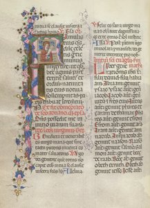 Misal: Fol. 311v: Santa Ana sosteniendo a la Virgen recién nacida, 1469 de Bartolomeo Caporali
