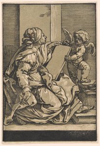 Sibila sosteniendo una tabla con un putto alado de Bartolomeo Coriolano