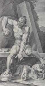 Placa 7: el cegado Polifemo, guardando la entrada de su caverna, con Ulises y sus..., 1756