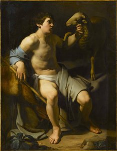 San Juan Bautista sosteniendo una oveja de Bartolomeo Manfredi