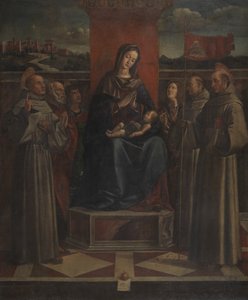 Virgen y Niño en el Trono con Seis Santos de Bartolomeo Montagna