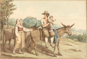 Una familia campesina y dos burros de Bartolomeo Pinelli