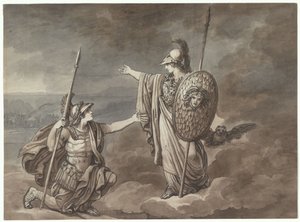 Atenea apareciéndose a Telémaco (el hijo de Ulises), ilustración para Telemaco de la Odisea de Homero