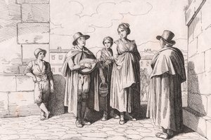 Hombre ciego cantando y tocando, grabado de Bartolomeo Pinelli de Bartolomeo Pinelli