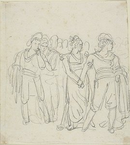 Brigand Chief Held Back By a Woman (recto); Sketch fo Two Figures in a Landscape (verso) de Bartolomeo Pinelli
