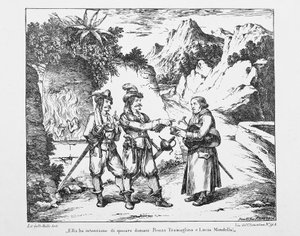 Don Abbondio encuentra a dos Bravi, litografía de Bartolomeo Pinelli (1781-1835) para Los Novios de Alessandro Manzoni (1785-1873), Italia, siglo XIX de Bartolomeo Pinelli